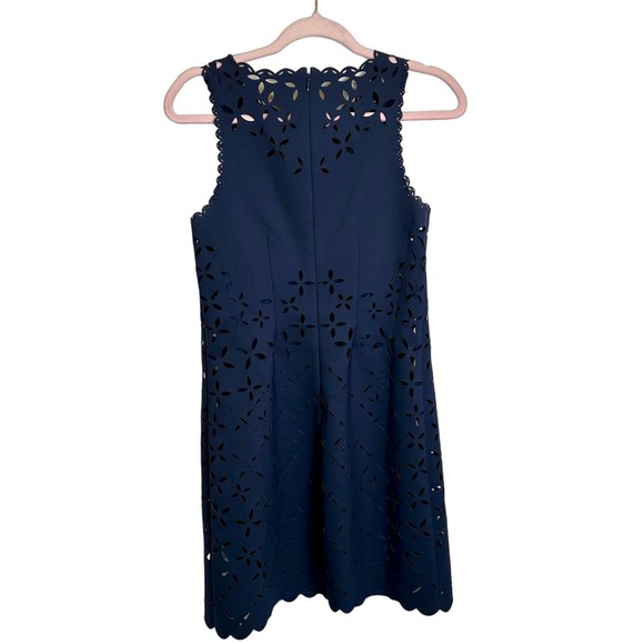 J. Crew Dress Women’s sz. 0 (XS) Navy Blue‎ Lasercut Scallop Sleeveless Shift - Picture 5 of 10